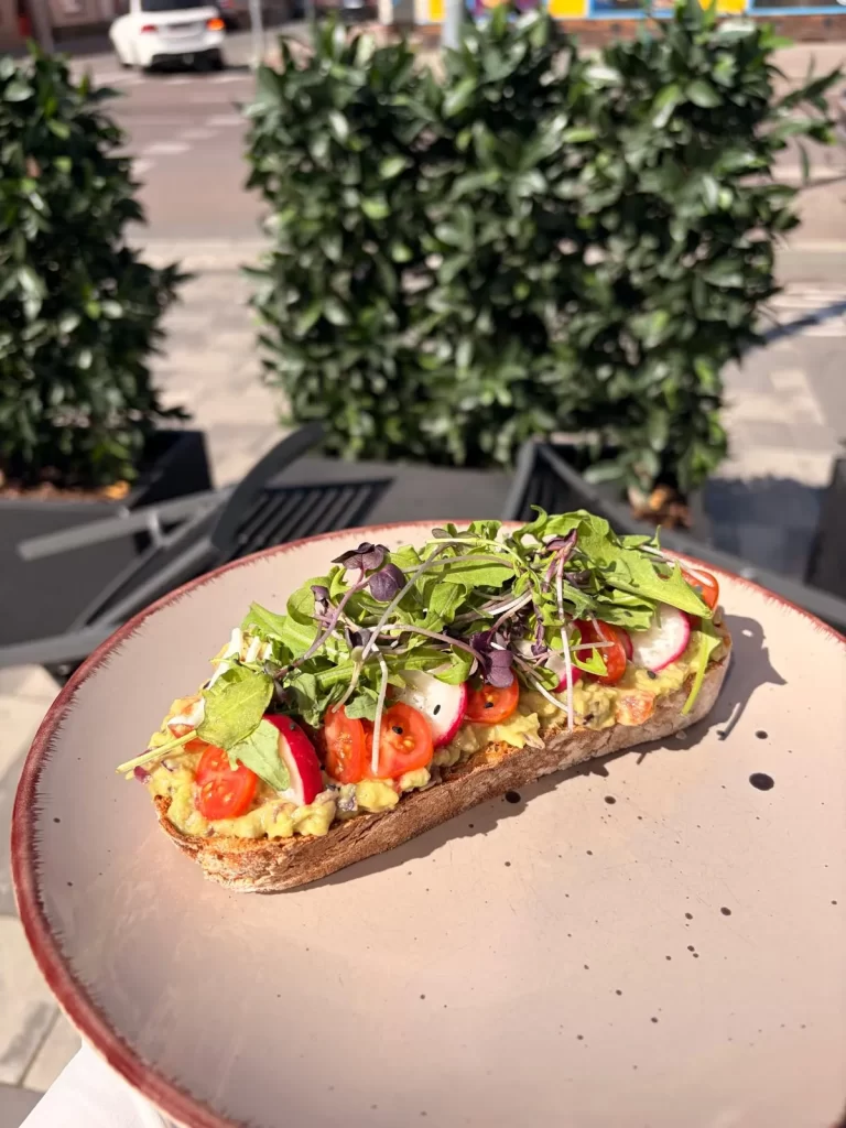 Guacamole chlebík s rajčaty, ředkvičkami a microgreens